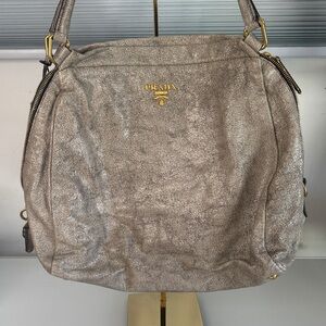 Prada Vintage Metallic Leather Hobo Shoulder Bag – Silver Taupe